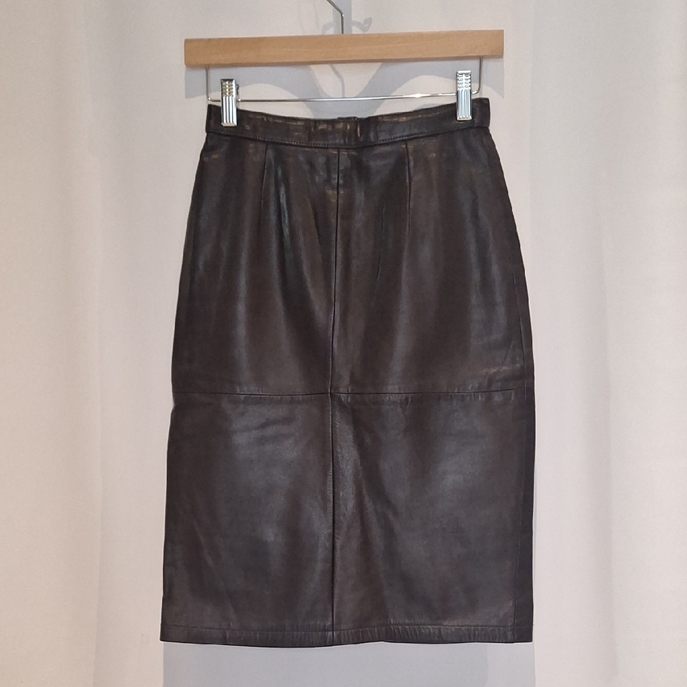 Vintage Georgetown Leather Design Chocolate Brown Leather Skirt